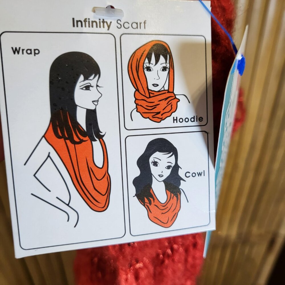Infinity Scarf One Size Red w/sequins NEW - Picture 3 of 6
